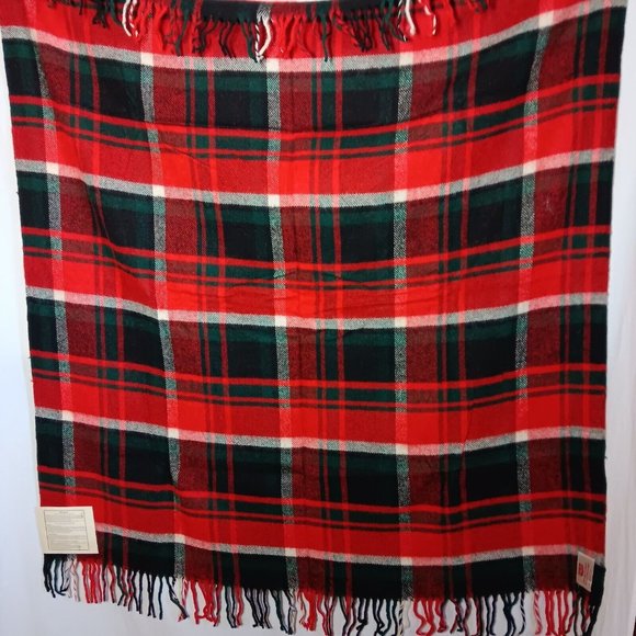 Troy Leisure Blanket Wool Blend Red Plaid Fringe NOS USA Made No 2 1/2 B 3517 - Picture 4 of 16